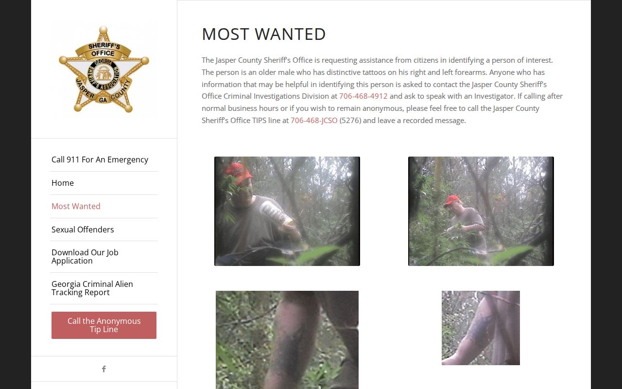 Jasper County Sheriff’s Office person-of-interest appeal and wanted-list context